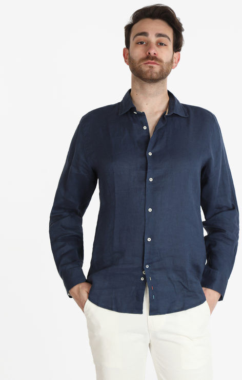 Guy Camicia uomo in lino a manica lunga Camicie uomo Blu taglia 3XL