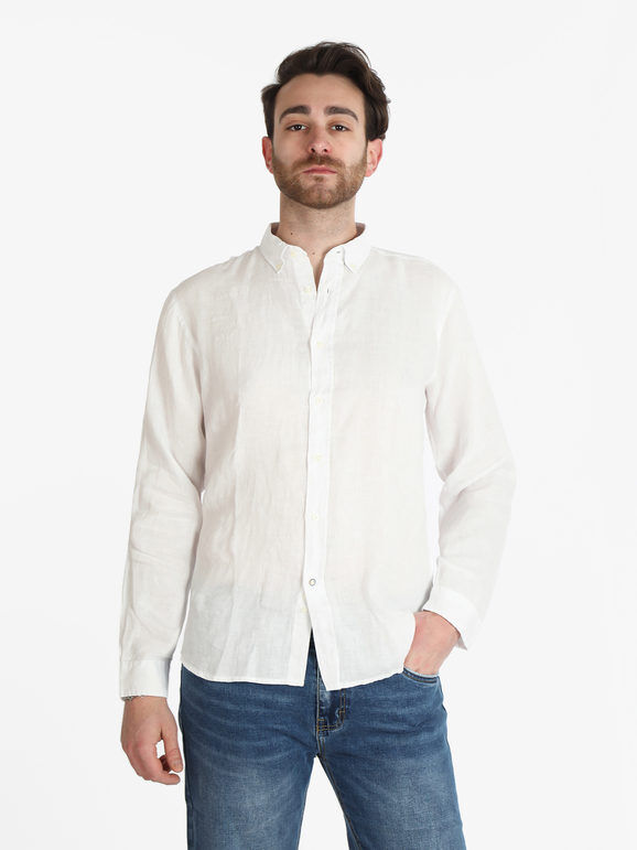 Guy Camicia uomo in lino a manica lunga Camicie uomo Bianco taglia XXL