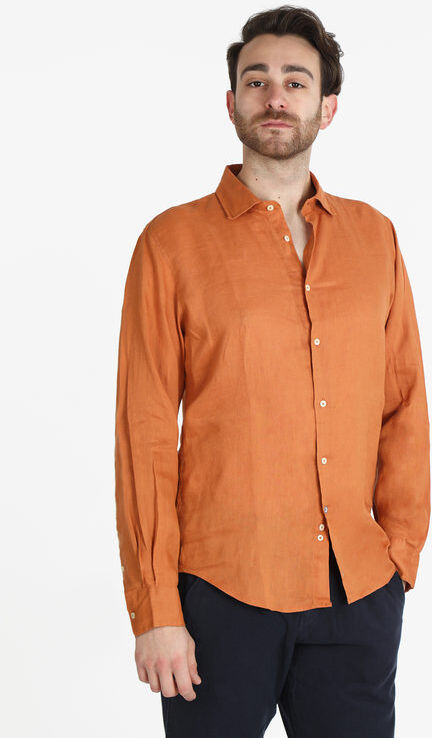 Guy Camicia uomo in lino a manica lunga Camicie uomo Arancione taglia XXL