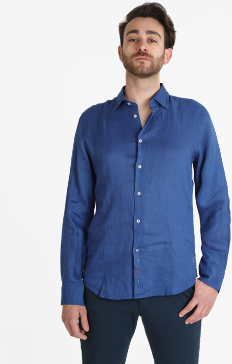 Guy Camicia uomo in lino a manica lunga Camicie uomo Blu taglia 3XL