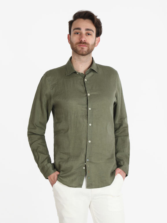 Guy Camicia uomo in lino a manica lunga Camicie uomo Verde taglia M