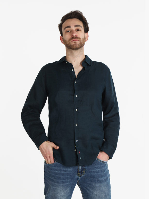 Guy Camicia uomo in lino a manica lunga Camicie uomo Blu taglia XL