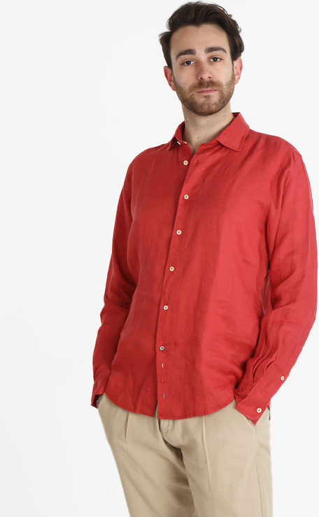 Guy Camicia uomo in lino a manica lunga Camicie uomo Rosso taglia L