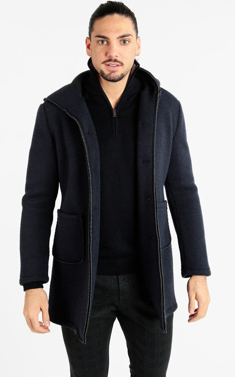 Ange Wear Cappotto misto lana da uomo con cappuccio Cappotto Classico uomo Blu taglia XXL