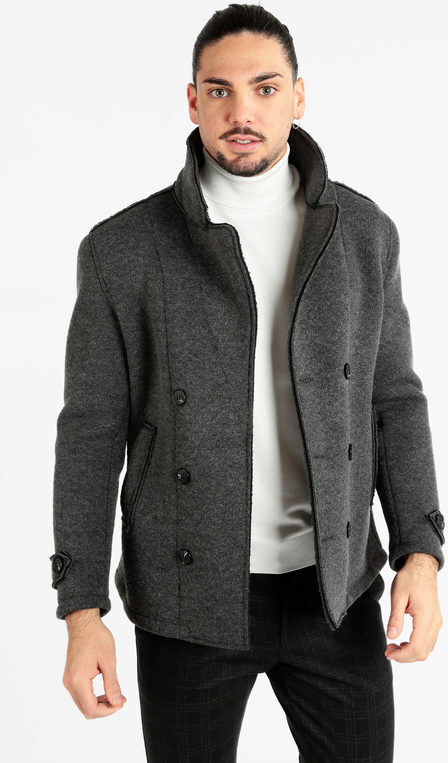 Ange Wear Cappotto misto lana da uomo doppiopetto Cappotto Classico uomo Grigio taglia XXL