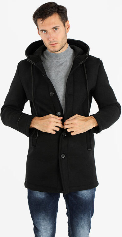 Ange Wear Cappotto uomo in panno con cappuccio Cappotto Classico uomo Nero taglia M