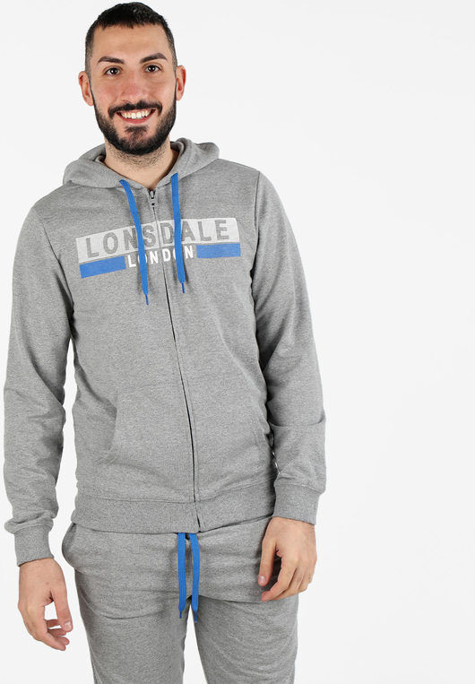 Lonsdale Felpa da uomo con cappuccio e zip Felpe uomo Grigio taglia XXL