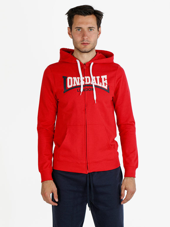 Lonsdale Felpa da uomo con cappuccio e zip Felpe uomo Rosso taglia XL