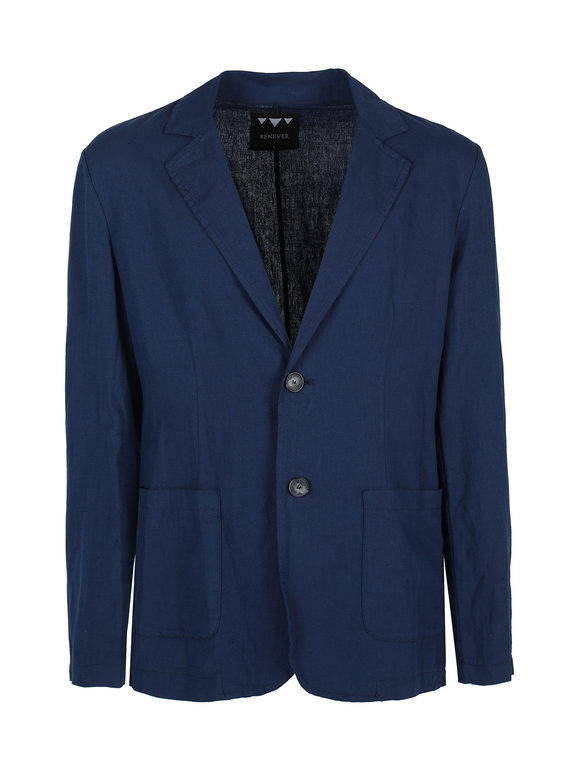 Renever Giacca in lino da uomo con bottoni Blazer uomo Blu taglia XL