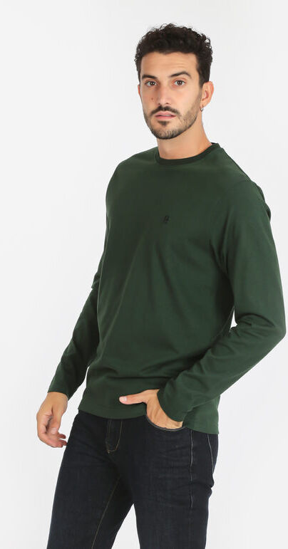 Coveri Maglia girocollo da uomo in cotone T-Shirt Manica Lunga uomo Verde taglia XL