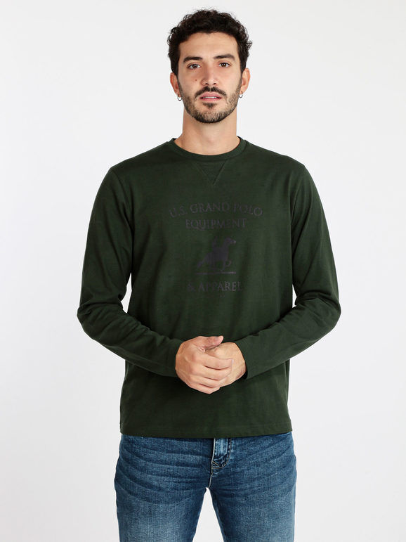 U.S. Grand Polo Maglia uomo in cotone con stampa T-Shirt Manica Lunga uomo Verde taglia XXL