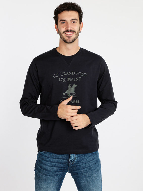 U.S. Grand Polo Maglia uomo in cotone con stampa T-Shirt Manica Lunga uomo Nero taglia XXL