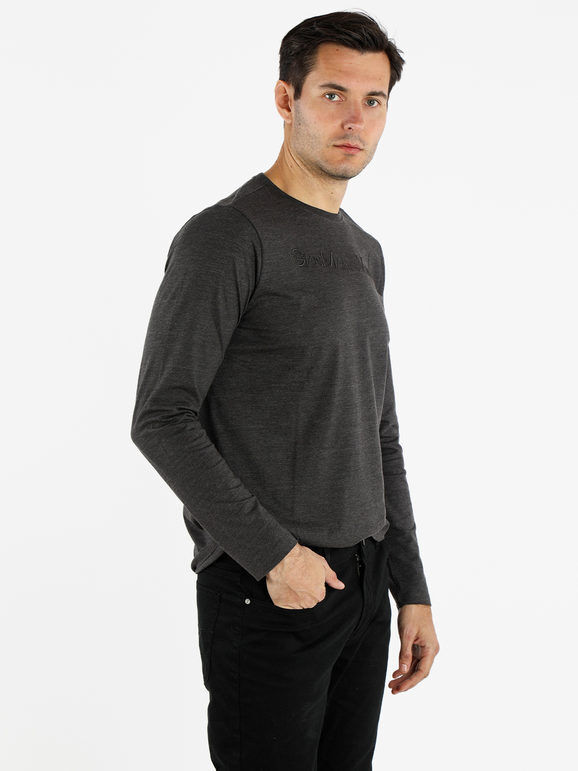 Gian Marco Venturi Maglietta girocollo da uomo in cotone T-Shirt Manica Lunga uomo Grigio taglia M
