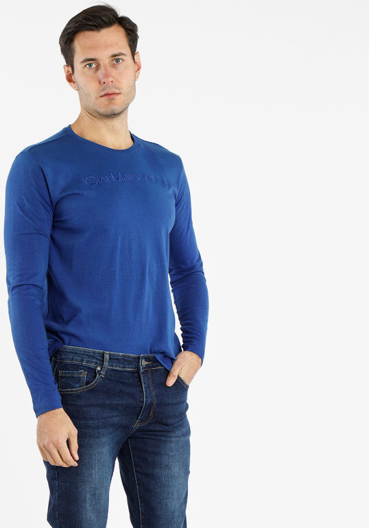 Gian Marco Venturi Maglietta uomo a maniche lunghe in cotone T-Shirt Manica Lunga uomo Blu taglia XXL