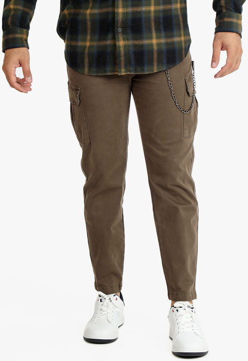 Frankie Malone Pantaloni cargo da uomo con catena Pantaloni Casual uomo Beige taglia 54