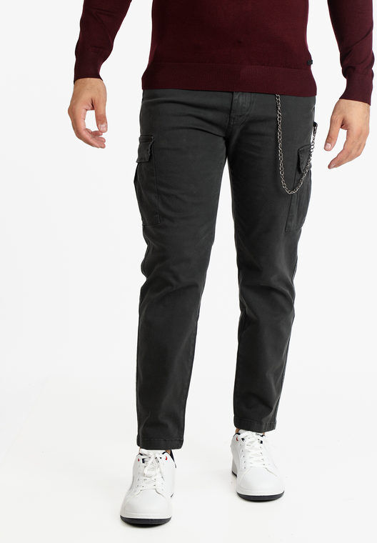 Frankie Malone Pantaloni cargo da uomo con catena Pantaloni Casual uomo Grigio taglia 50