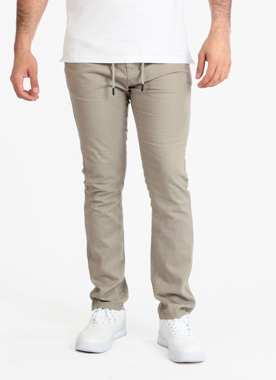 Guy Pantaloni uomo misto lino e cotone con coulisse Pantaloni Casual uomo Beige taglia 3XL