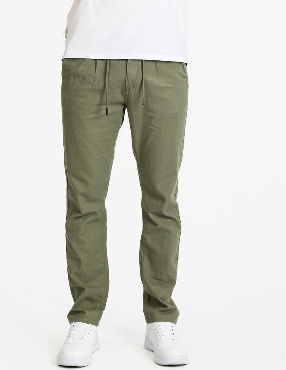 Guy Pantaloni uomo misto lino e cotone con coulisse Pantaloni Casual uomo Verde taglia XL