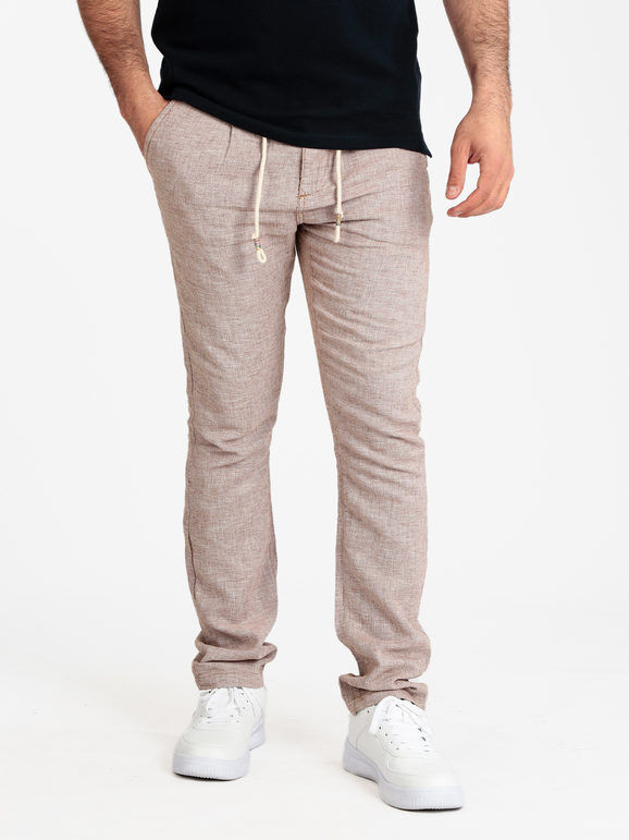 Guy Pantaloni uomo misto lino e cotone Pantaloni Casual uomo Marrone taglia M