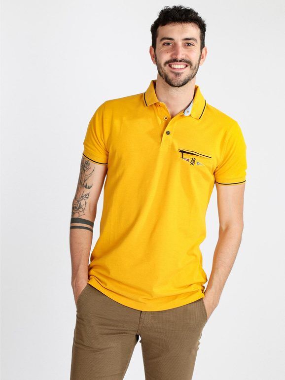 Be Board Polo da uomo a maniche corte con taschino Polo Manica Corta uomo Giallo taglia XXL