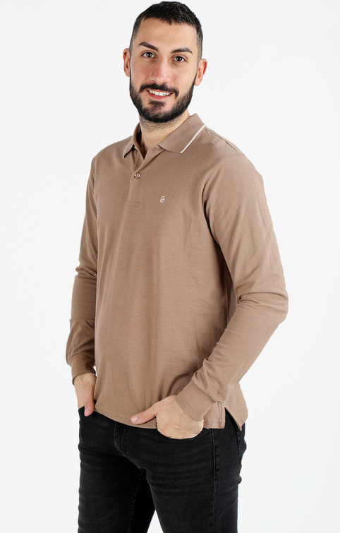 Coveri Polo da uomo a maniche lunghe in cotone Polo Manica Lunga uomo Beige taglia XXL