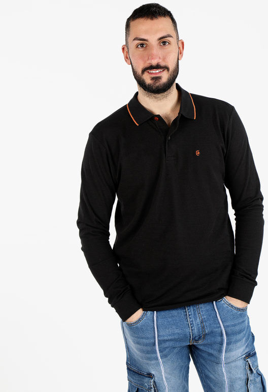 Coveri Polo da uomo a maniche lunghe in cotone Polo Manica Lunga uomo Nero taglia XXL