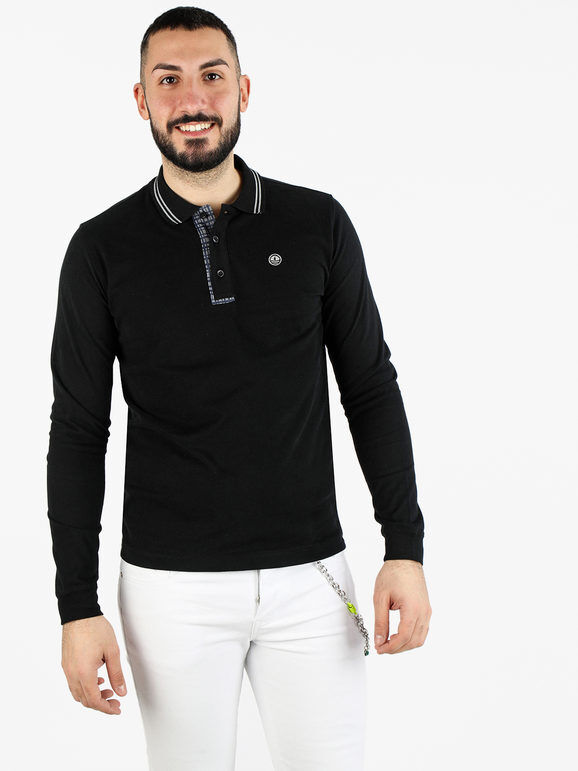 Navy Sail Polo da uomo in cotone a maniche lunghe Polo Manica Lunga uomo Nero taglia L