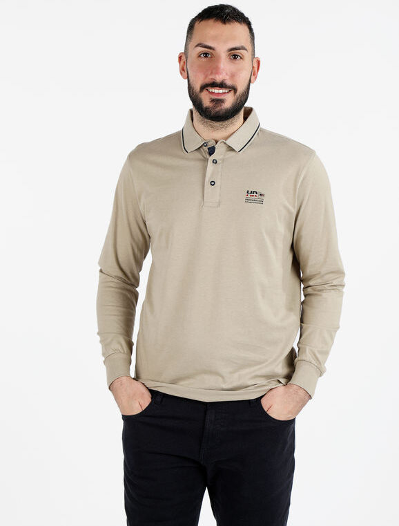 Be Board Polo da uomo in cotone a maniche lunghe Polo Manica Lunga uomo Beige taglia XL