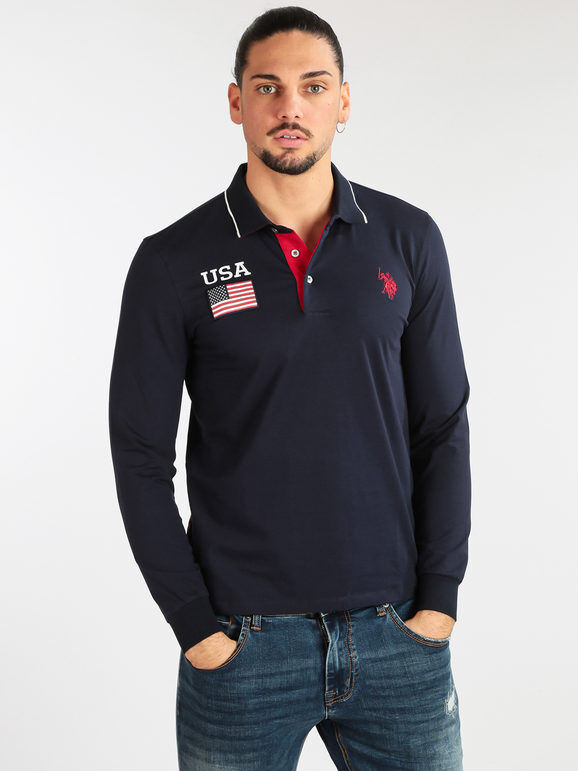 U.S. polo assn. Polo da uomo in cotone manica lunga Polo Manica Lunga uomo Blu taglia M