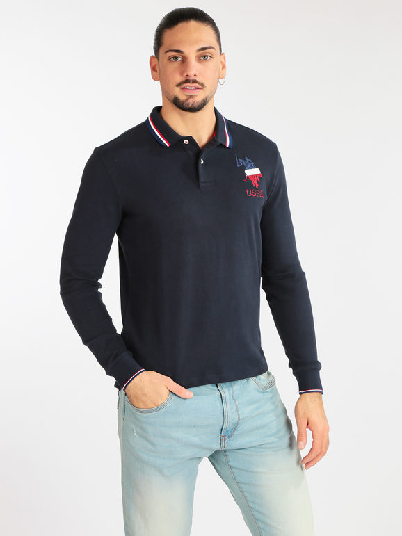 U.S. polo assn. Polo da uomo manica lunga in cotone Polo Manica Lunga uomo Blu taglia L