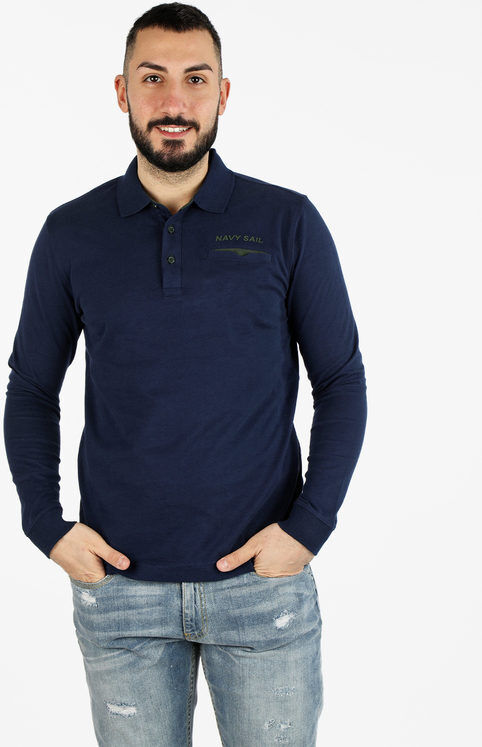 Navy Sail Polo in cotone da uomo a maniche lunghe Polo Manica Lunga uomo Blu taglia M