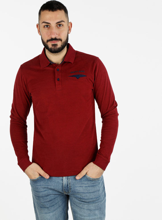 Navy Sail Polo in cotone da uomo a maniche lunghe Polo Manica Lunga uomo Rosso taglia XL