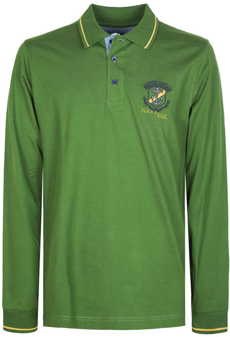 Navy Sail Polo in cotone manica lunga da uomo Taglie Forti uomo Verde taglia M