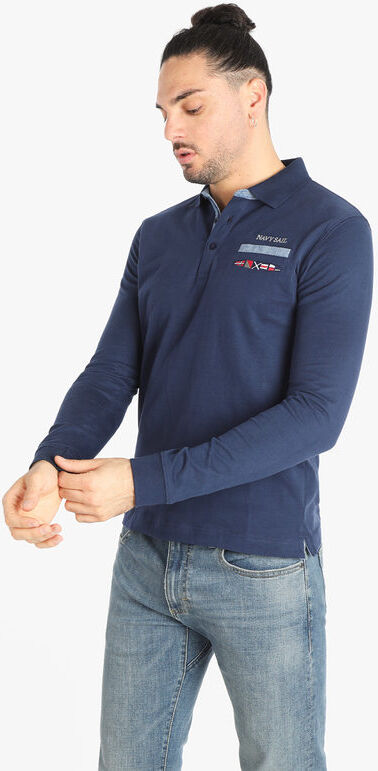 Navy Sail Polo uomo di cotone manica lunga Polo Manica Lunga uomo Blu taglia XXL