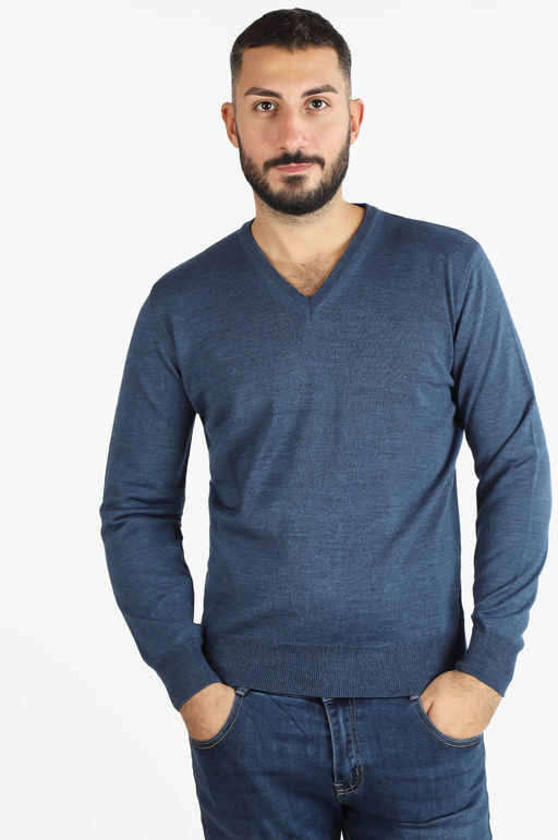 mv Pullover da uomo misto lana con scollo a V Pullover uomo Blu taglia XL