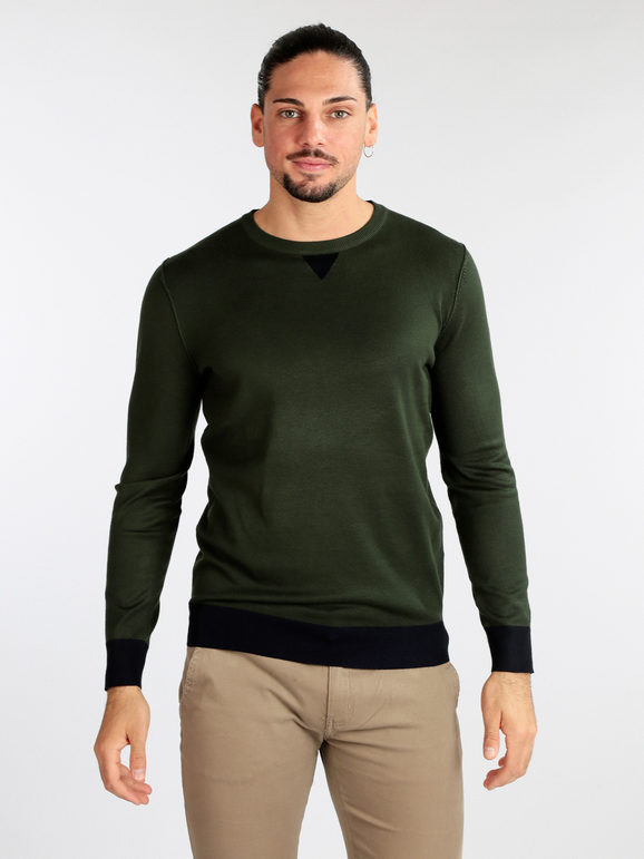 Johnny Looper Pullover girocollo uomo con toppe Pullover uomo Verde taglia XXL