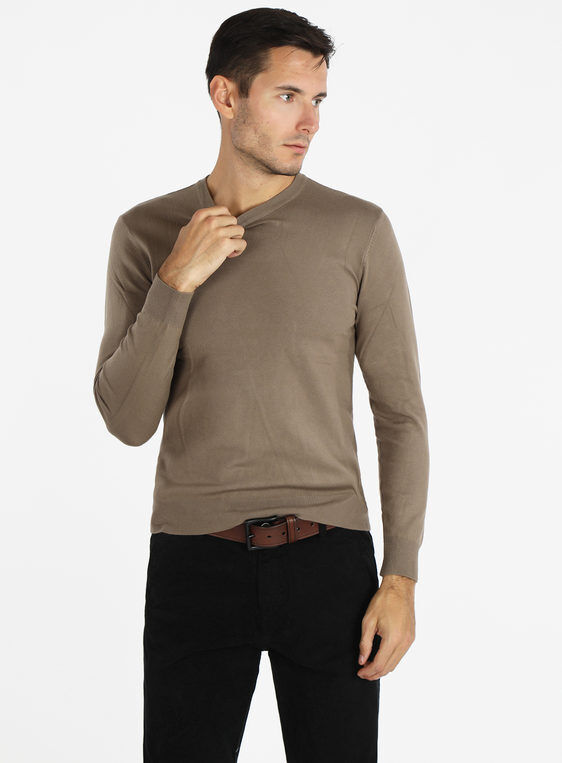 Ange Wear Pullover uomo girocollo in maglia Pullover uomo Beige taglia L