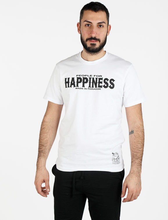 Happiness T-shirt da uomo con stampa T-Shirt Manica Corta uomo Bianco taglia S