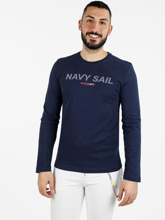 Navy Sail T-shirt da uomo in cotone a manica lunga T-Shirt Manica Lunga uomo Blu taglia XXL