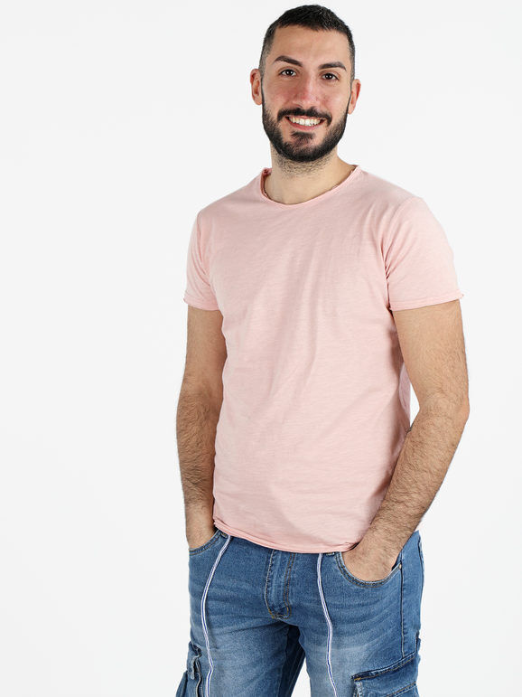 Ange Wear T-shirt girocollo da uomo in cotone T-Shirt Manica Corta uomo Rosa taglia S