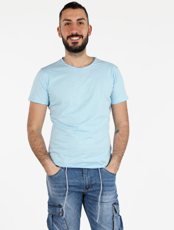 Ange Wear T-shirt girocollo da uomo in cotone T-Shirt Manica Corta uomo Blu taglia S