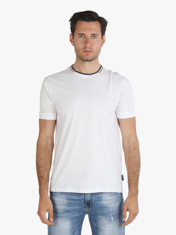 Baci & Abbracci T-shirt girocollo da uomo in cotone T-Shirt Manica Corta uomo Bianco taglia L