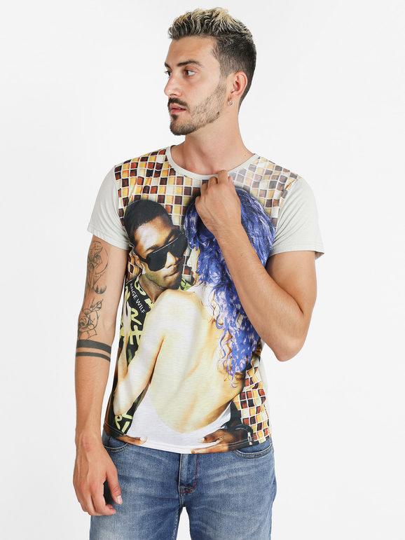 Ange Wilf T-shirt in cotone con disegno T-Shirt Manica Corta uomo Beige taglia XL