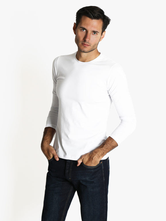 Jeans Yesed T-shirt uomo a maniche lunghe in cotone T-Shirt Manica Lunga uomo Bianco taglia L