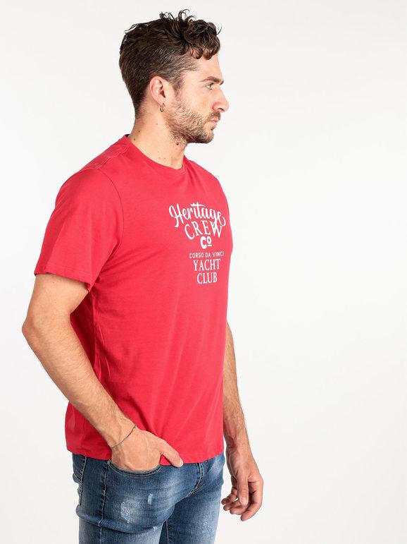 Corso Da Vinci T-shirt uomo in cotone con scritte T-Shirt Manica Corta uomo Rosso taglia XL