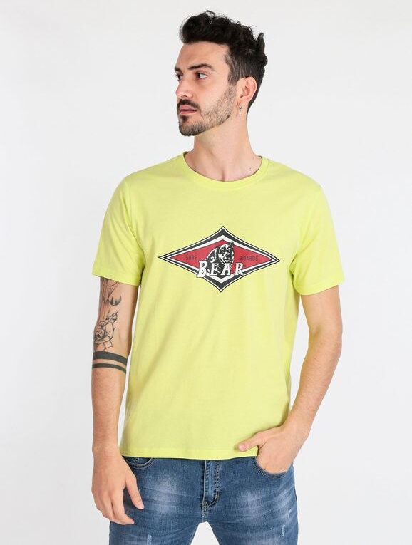 Bear T-shirt uomo in cotone organico T-Shirt Manica Corta uomo Giallo taglia M