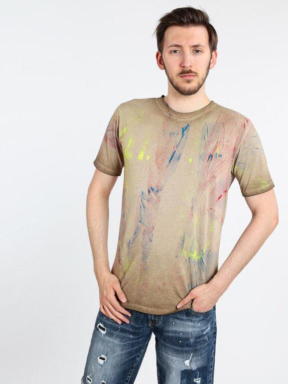 X-Cape T-shirt uomo manica corta con macchie di vernice T-Shirt Manica Corta uomo Beige taglia L