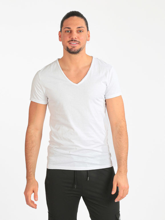 Ange Wear T-shirt uomo scollo a V T-Shirt Manica Corta uomo Bianco taglia XXL
