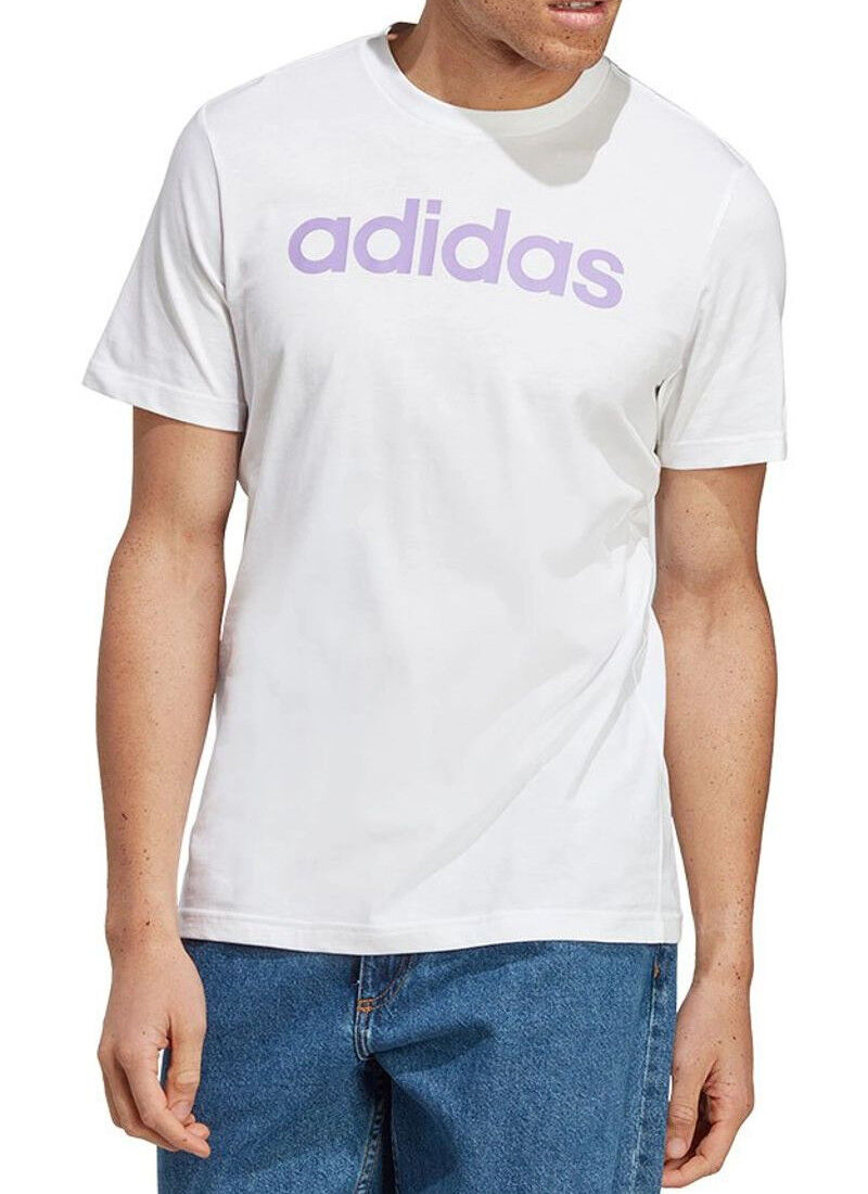 adidas T-Shirt Maglia Maglietta UOMO Bianco Linear Cotone