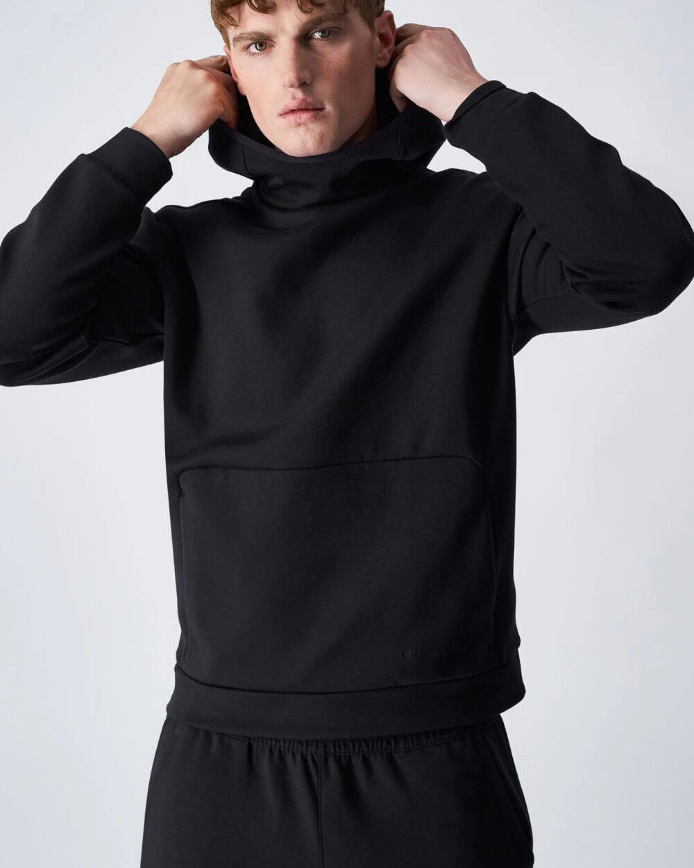 Champion Felpa Cappuccio Hoodie UOMO Legacy Tech American Nero Cotone